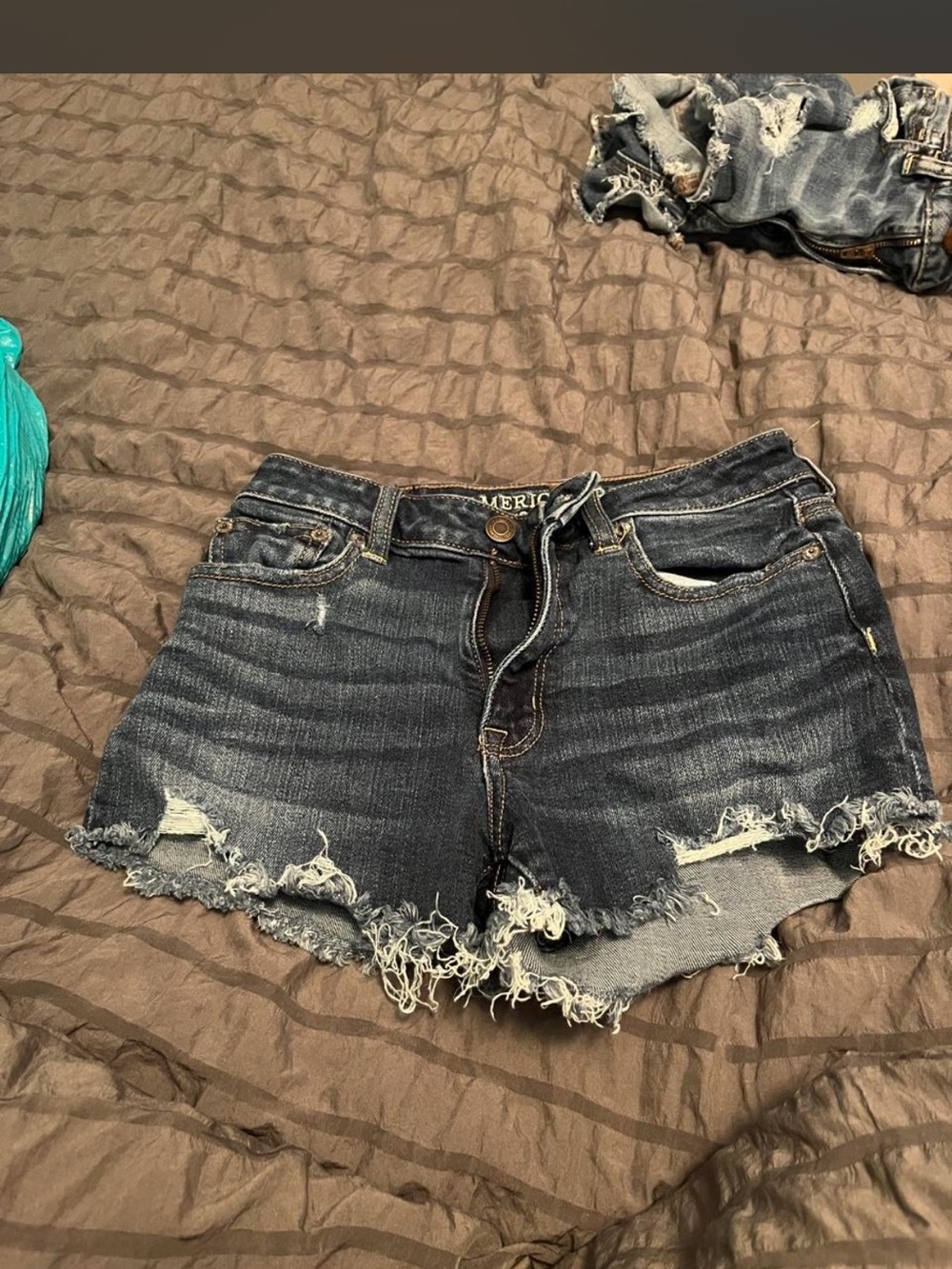 American Eagle Outfitters Dark Blue Distressed Cutoff Jean Shorts